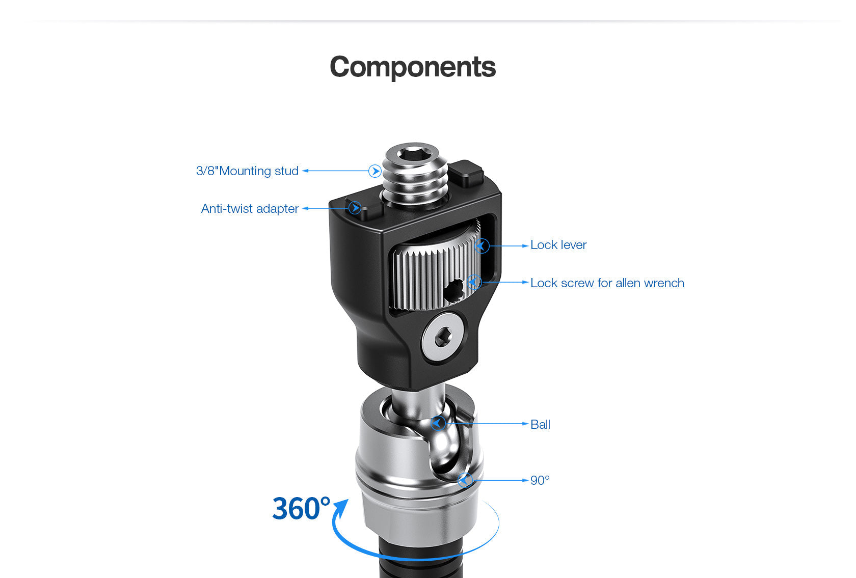 Leofoto AM-5 / AM-6 Kit Versa Magic Arm "Heavy-Duty" | Anti-Twist Adapter | 1/4th and 3/8" Mounting Screws