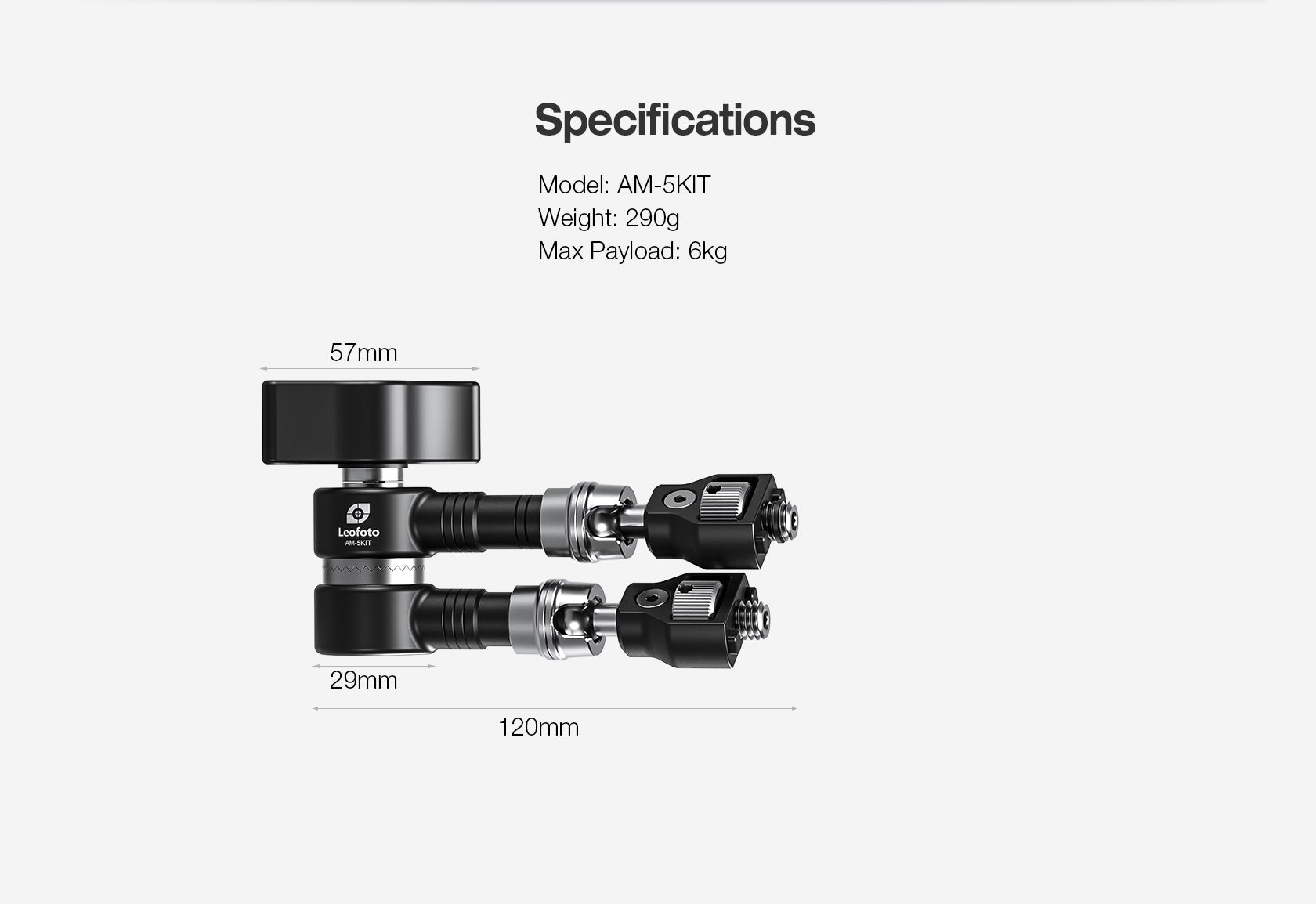 Leofoto AM-5 / AM-6 Kit Versa Magic Arm "Heavy-Duty" | Anti-Twist Adapter | 1/4th and 3/8" Mounting Screws