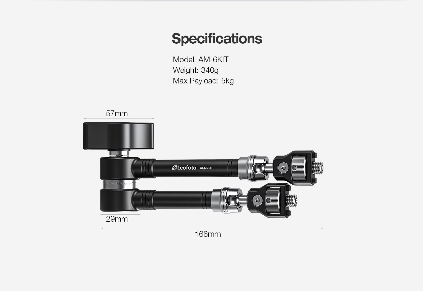 Leofoto AM-5 / AM-6 Kit Versa Magic Arm "Heavy-Duty" | Anti-Twist Adapter | 1/4th and 3/8" Mounting Screws