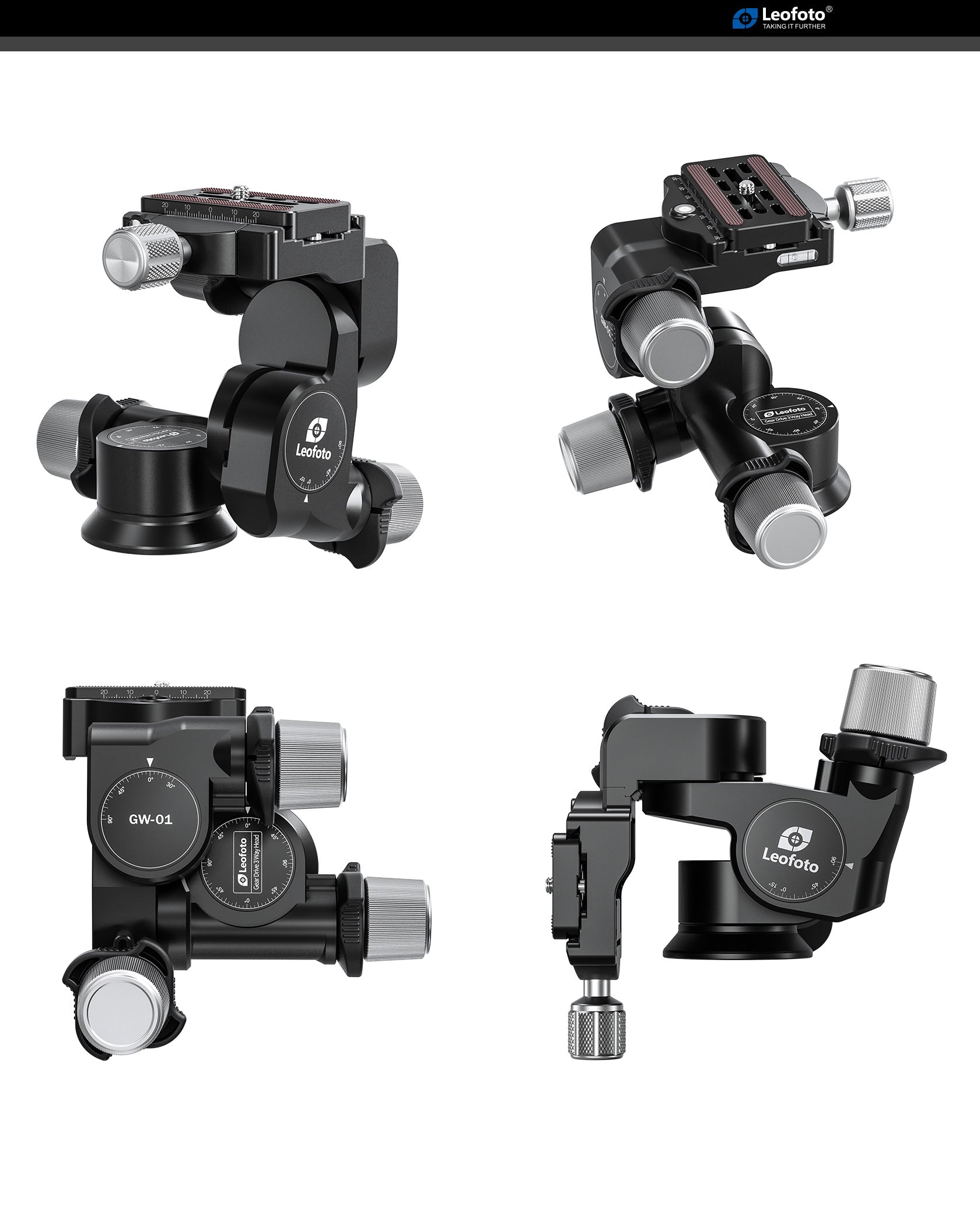 Leofoto GW-01 3-Way Geared Head with QR Plate | Arca Compatible