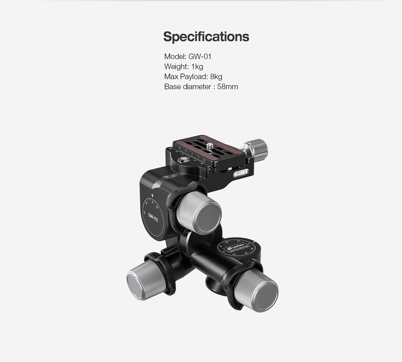 Leofoto GW-01 3-Way Geared Head with QR Plate | Arca Compatible
