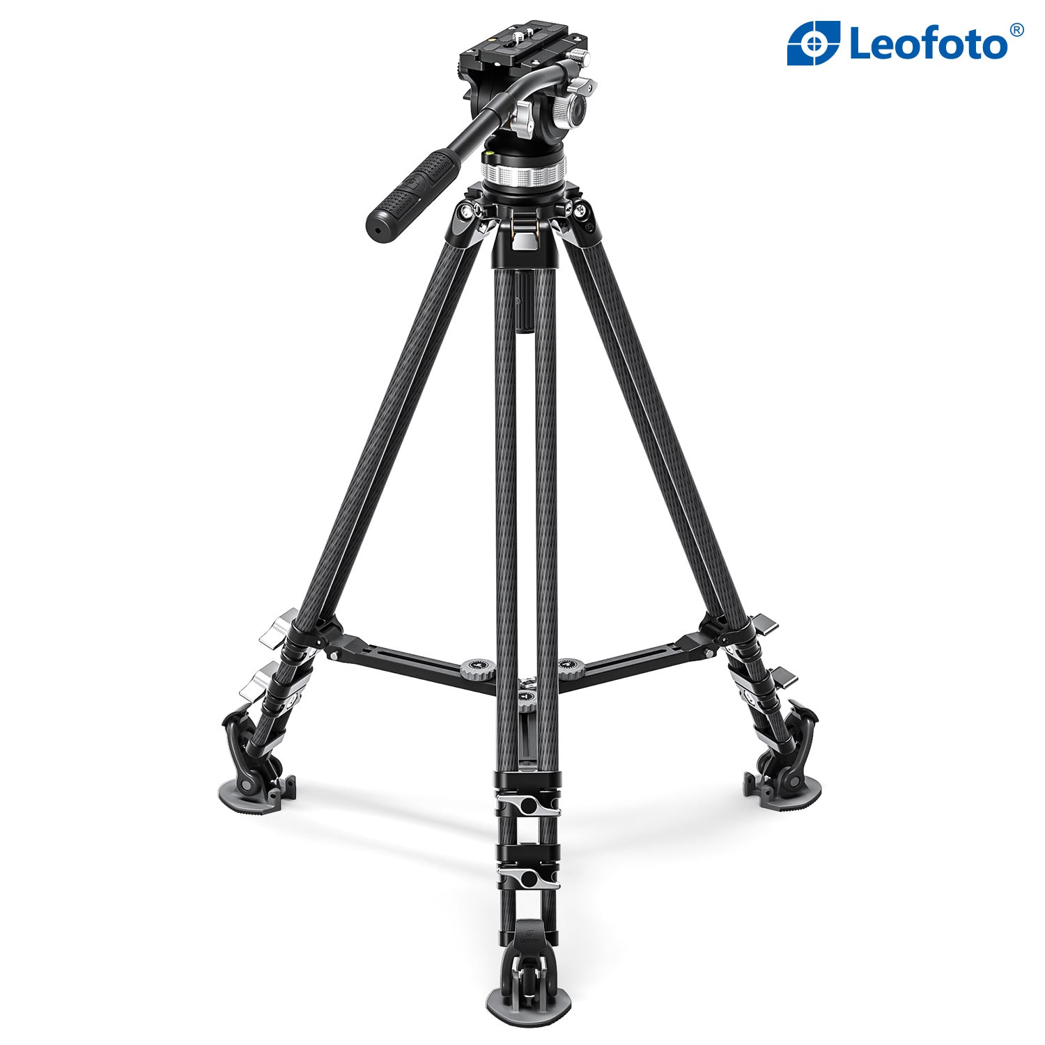 Leofoto LVC-253C+BV-15 Dual-Tube Video Tripod with Fluid Head Set  | 75mm Integrated Bowl with Leveling Base and Handle