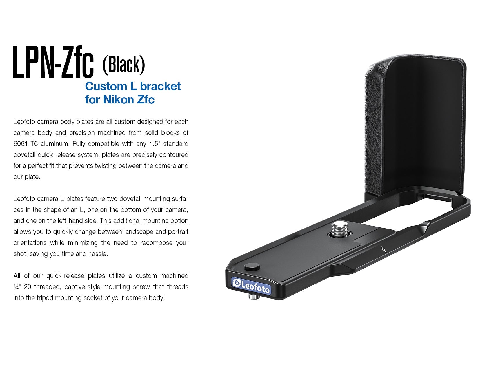 Leofoto LPN-Zfc L Plate for Nikon Zfc | Arca Compatible (Black / Silver)