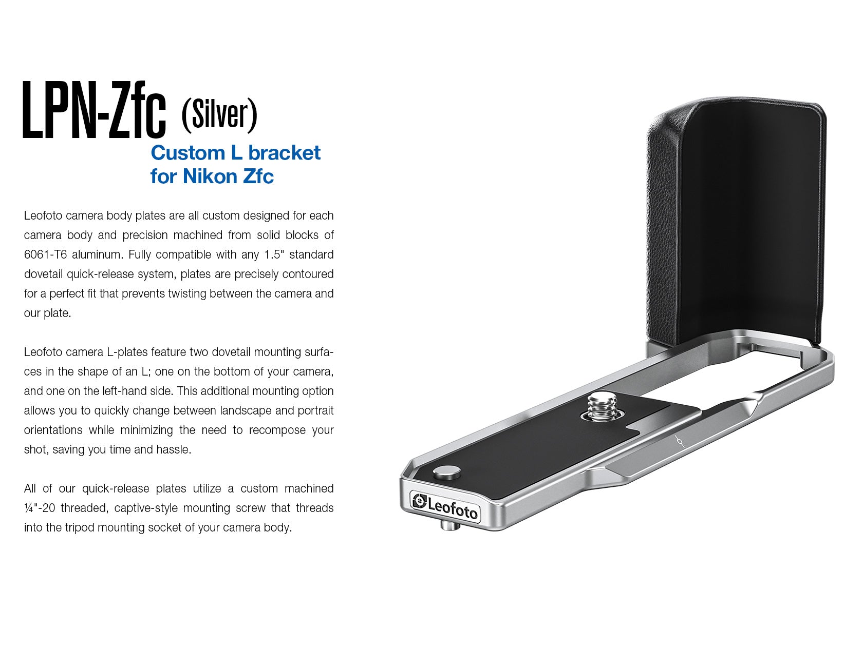Leofoto LPN-Zfc L Plate for Nikon Zfc | Arca Compatible (Black / Silver)