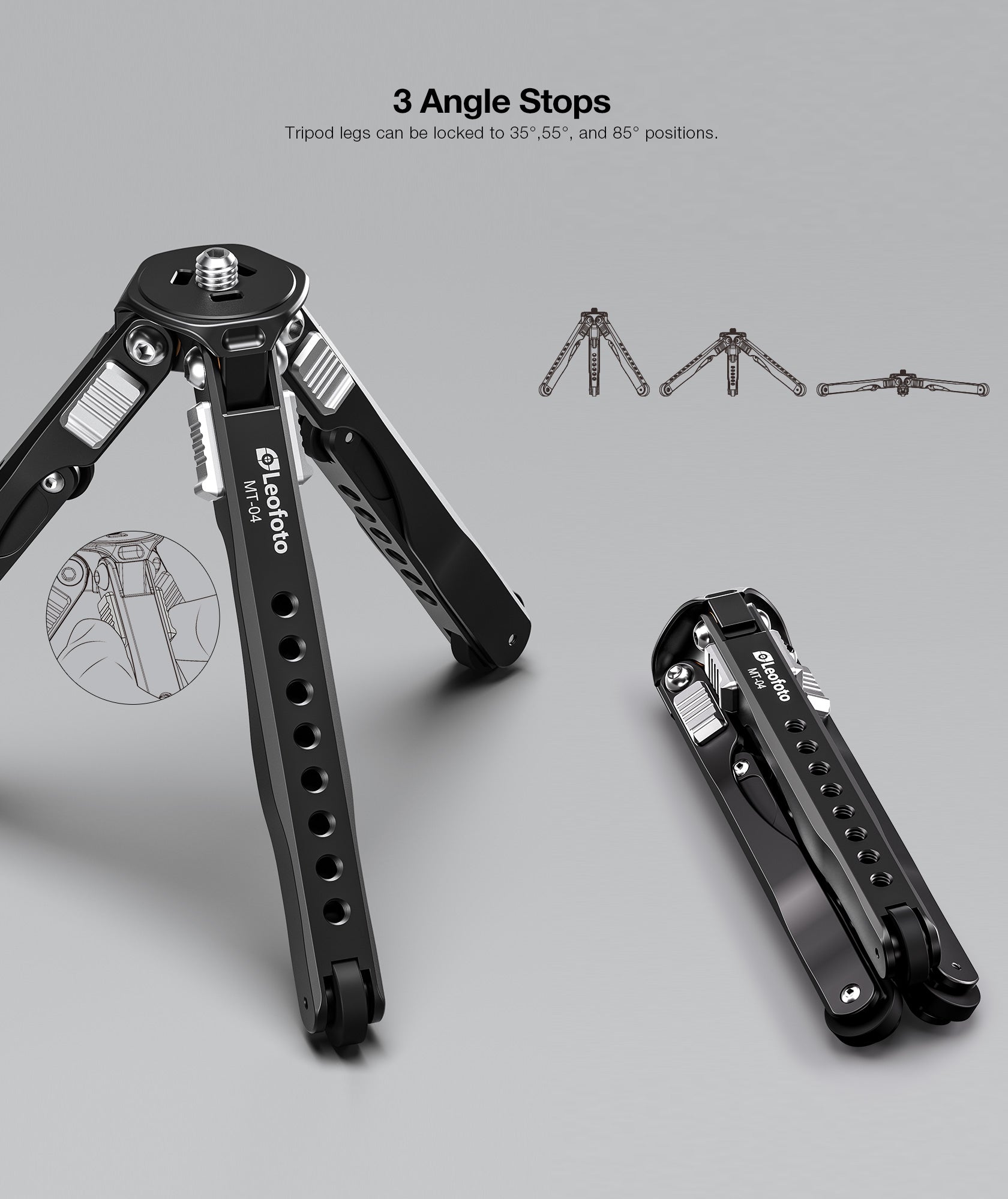 Leofoto MT-04 Folding Aluminum Mini Tripod with Bag