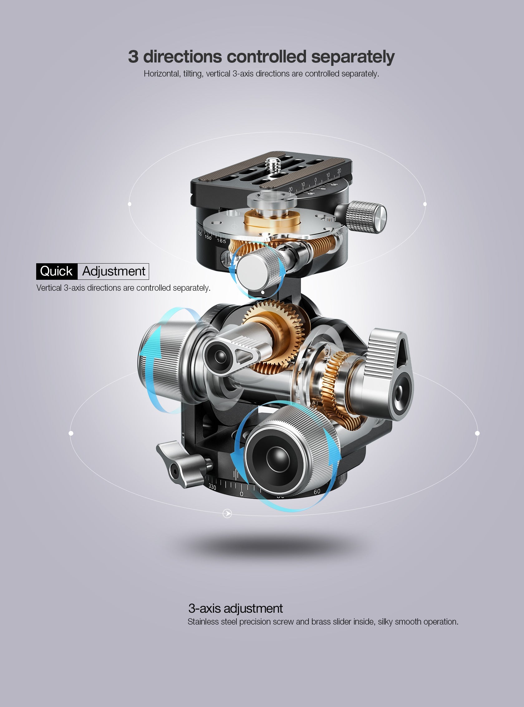 Leofoto G4 Pro Four Way Geared Head with Geared Panning Adapter | Arca Compatible