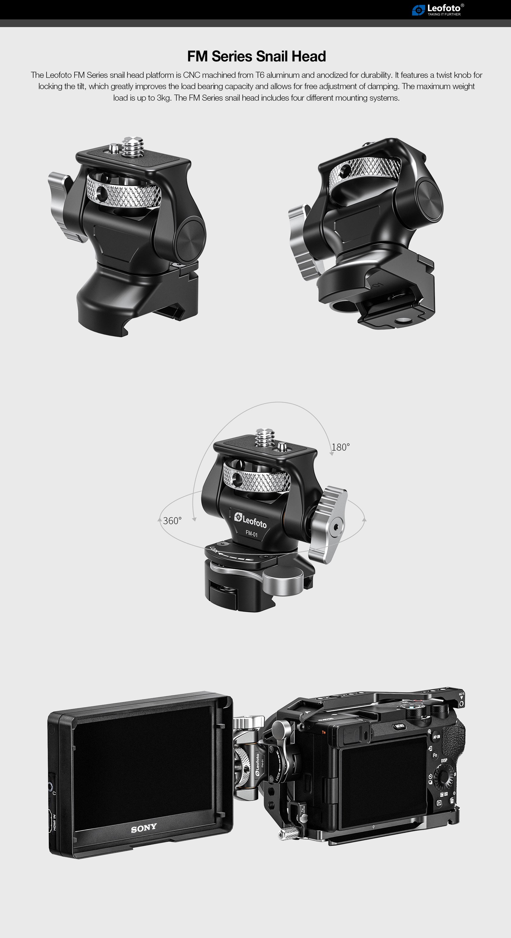 Leofoto FM-01 Swivel & Tilt Monitor Mount with Quick Release Clamp | NATO