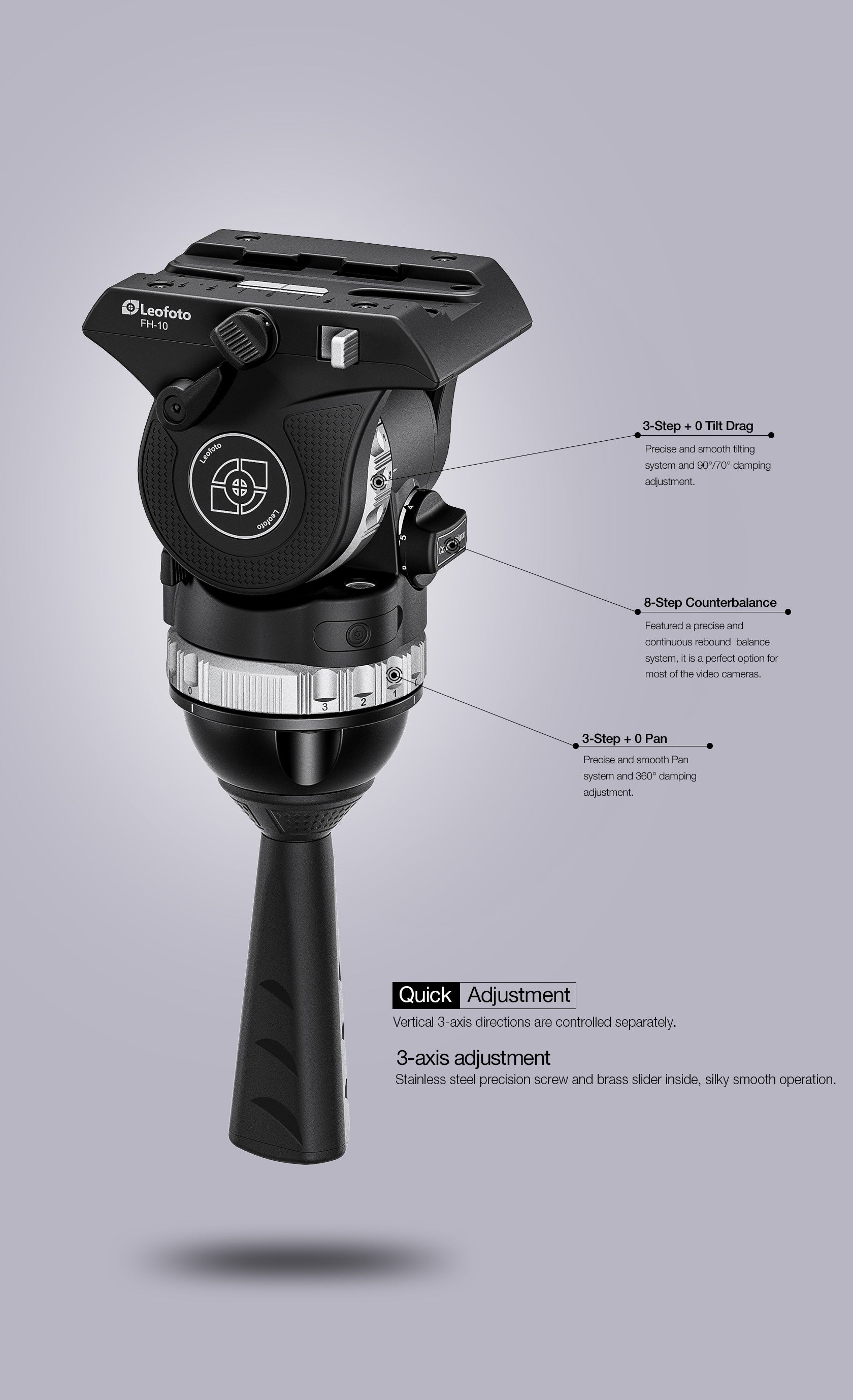 Leofoto LVF-163C+FH-10 Video Tripod and Fluid Head Set – 75mm Half-Ball – Stepped Counterbalance and Stepped Drag Controls