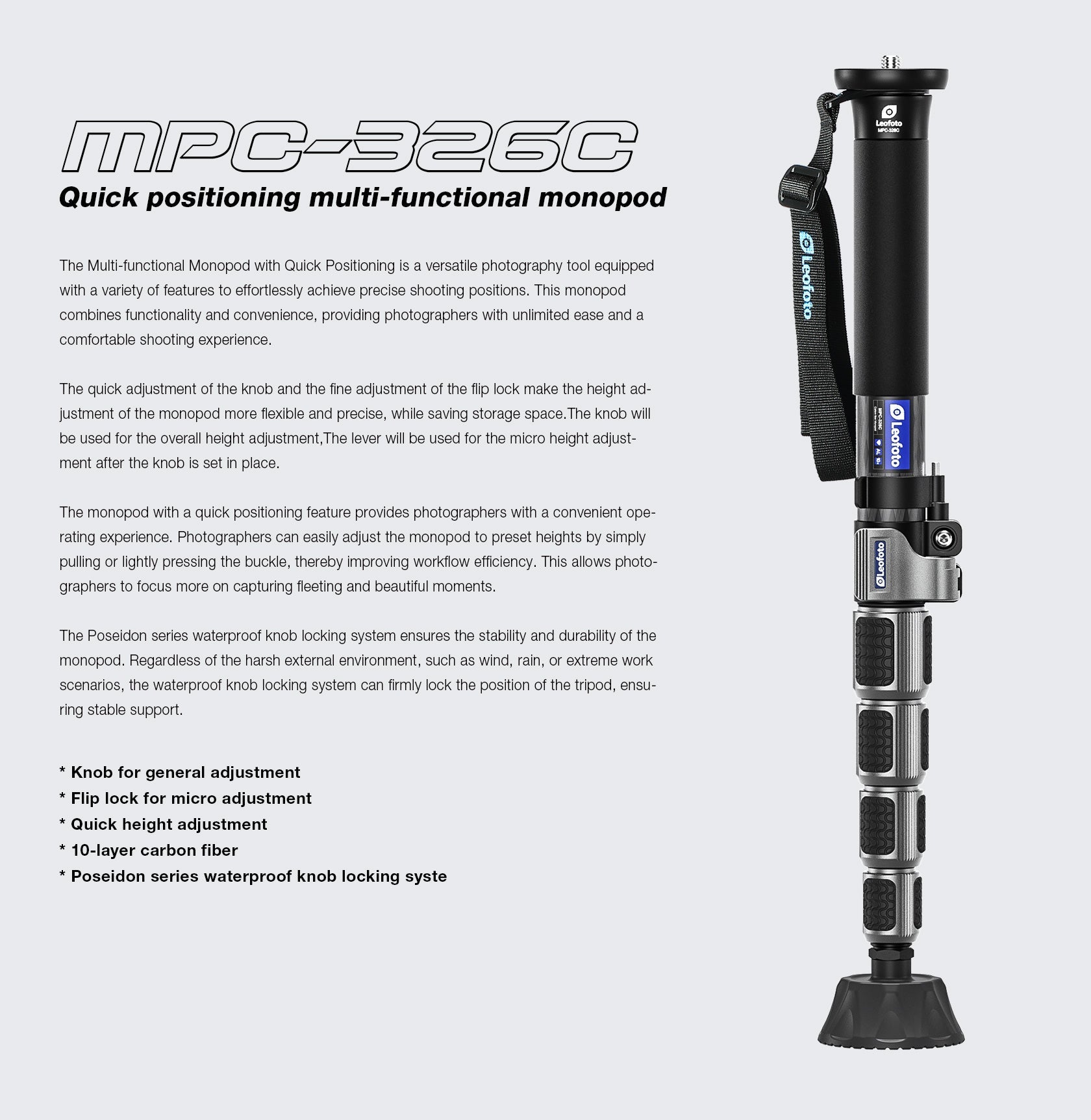 Leofoto MPC Series Quick Positioning Multi-Functional Monopod | Water-Resistant