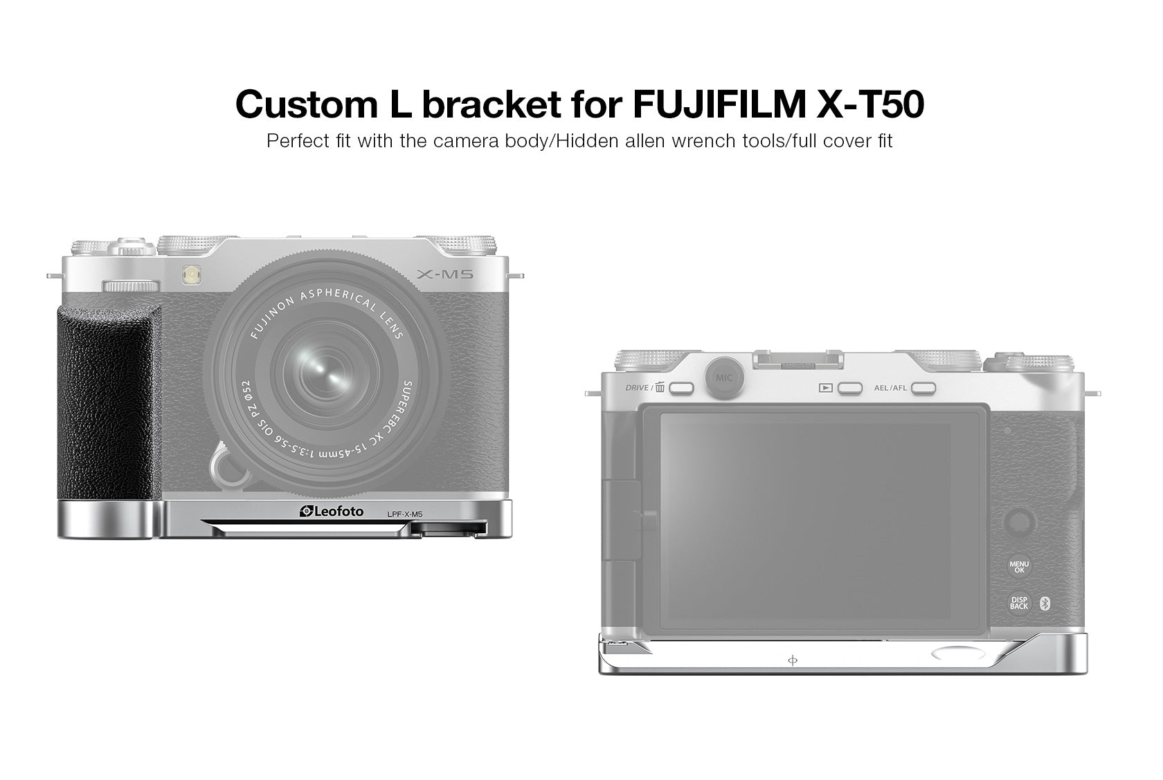 Leofoto LPF-X-M5 L Plate for Fujifilm X-M5 | Arca Compatible (Black/Silver)