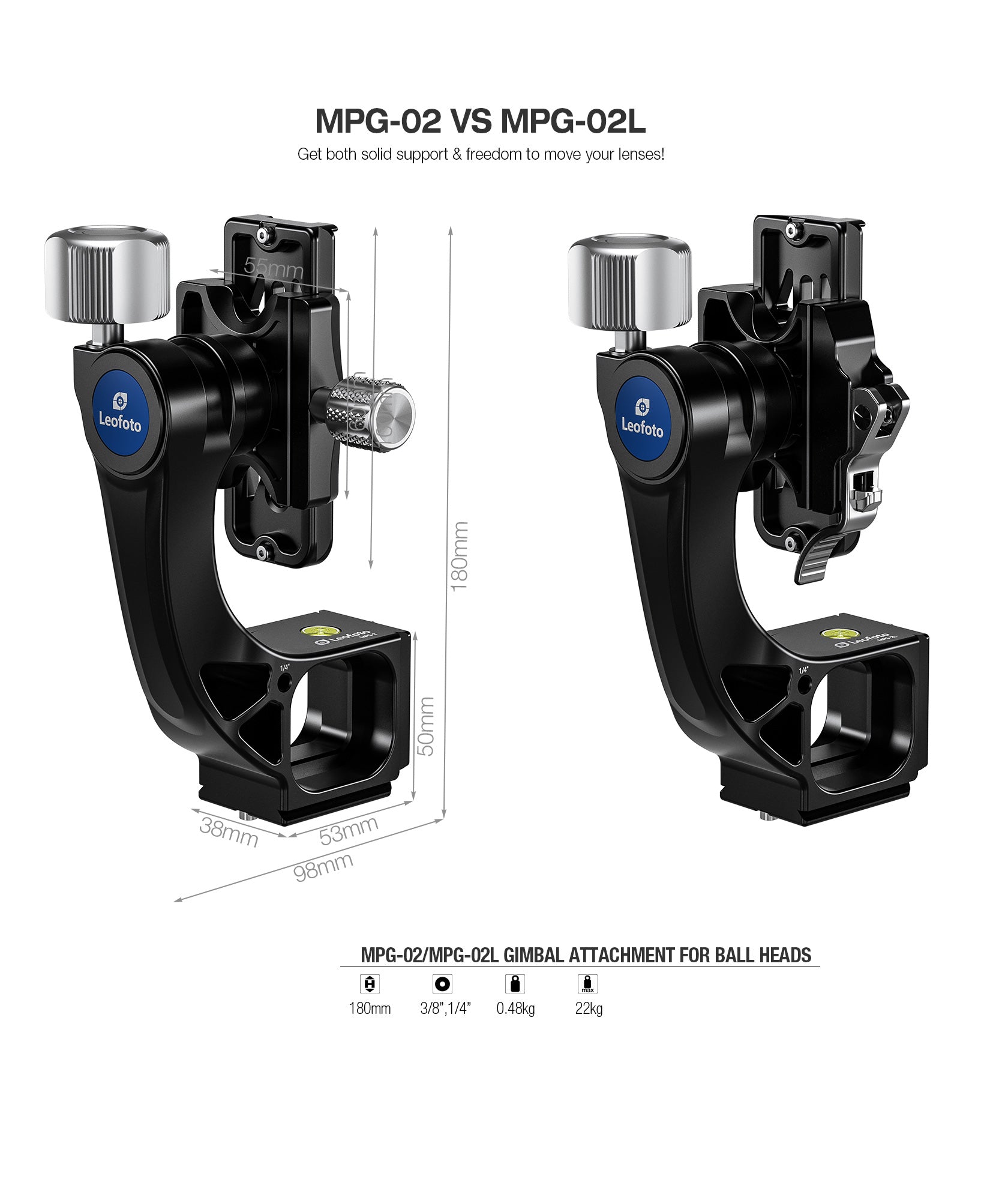 Leofoto MPG-02 (Knob Clamp) / MPG-02L (Lever-Release Clamp) Gimbal Attachment for Heads | Arca Compatible