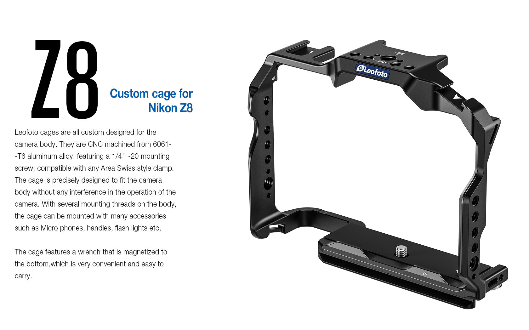 Leofoto Z8 Camera Cage for Nikon Z8 Camera without Battery Grip