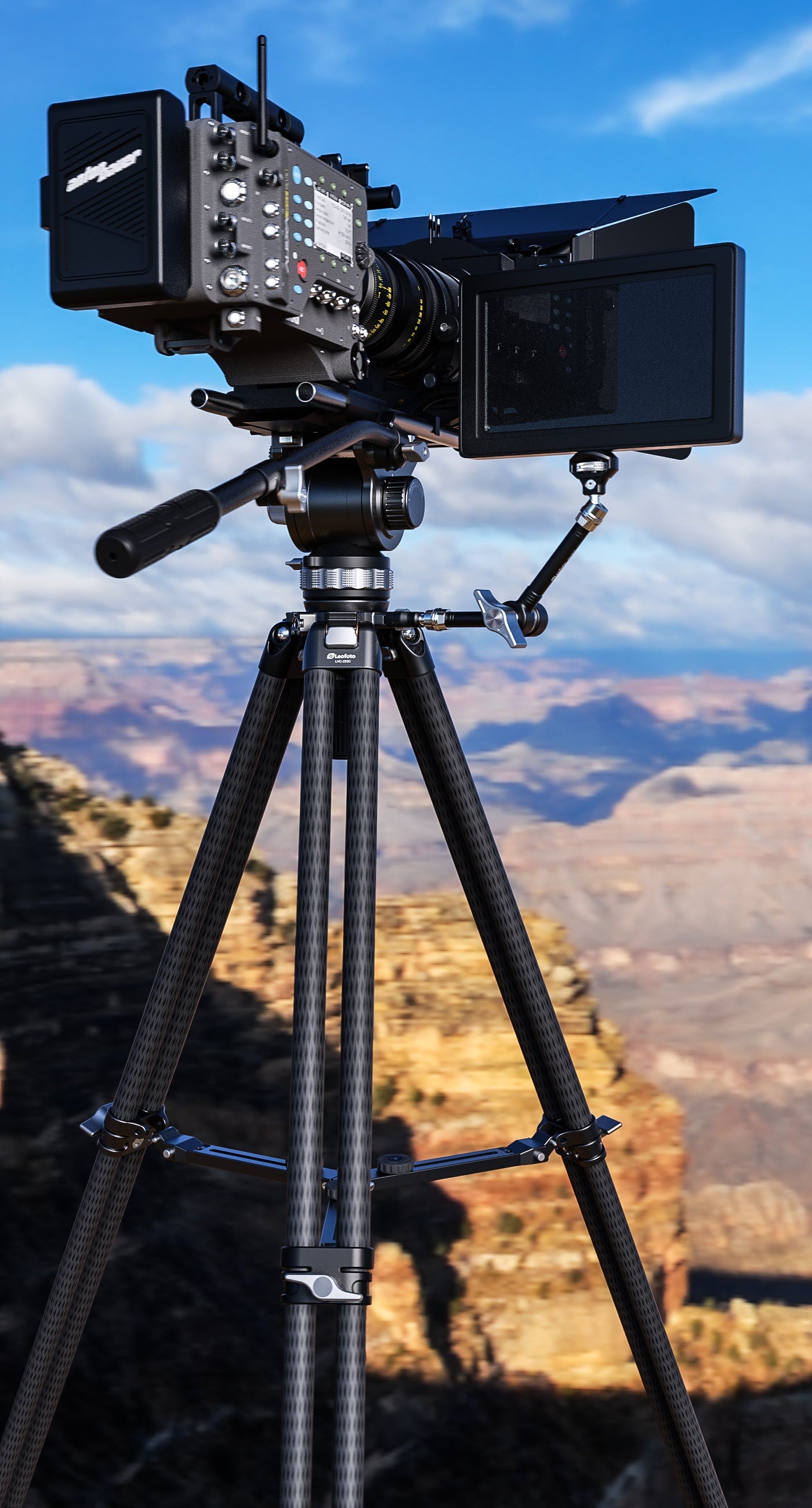 Leofoto LVC-193C+BV-10 Dual-Tube Video Tripod with Fluid Head Set  | 75mm Integrated Bowl with Leveling Base and Handle