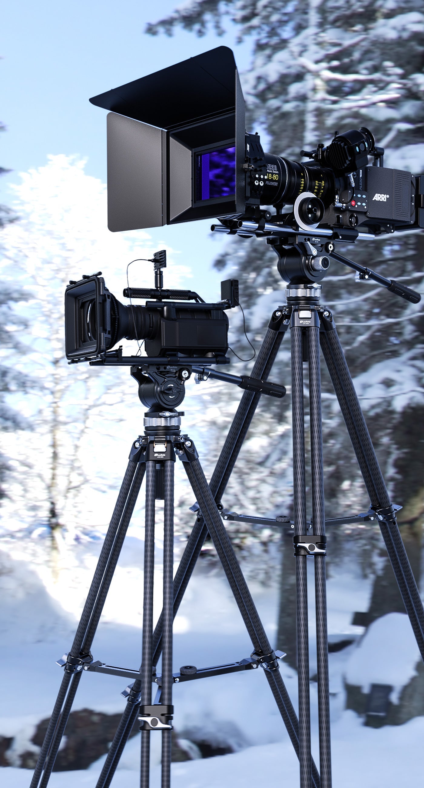 Leofoto LVC-253C+BV-15 Dual-Tube Video Tripod with Fluid Head Set  | 75mm Integrated Bowl with Leveling Base and Handle